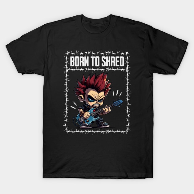 Chibi Metal Guitarist: Born to Shred | Powerful Rock T-Shirt by Critter Chaos